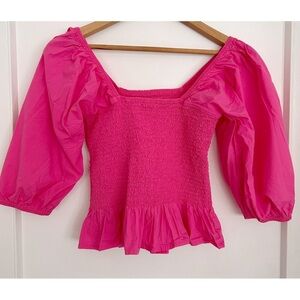 Women’s Dark Pink Puff Sleeve Shirred Blouse from Scotch & Soda Size M